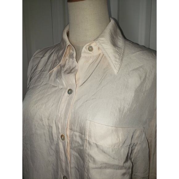 Vince Women’s Small Cream Button-Up Blouse Boxy Fit Lightweight Fluid Top - Picture 6 of 13